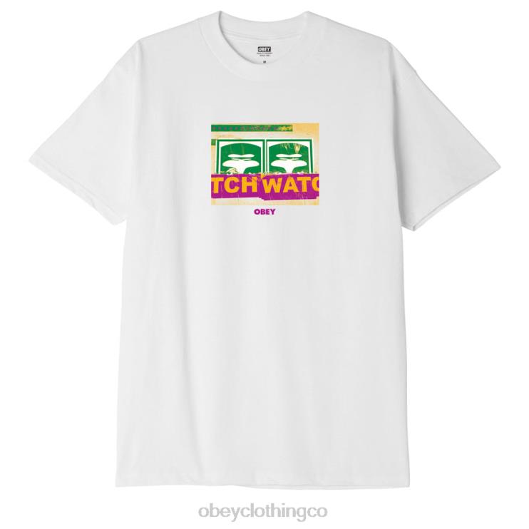 ropa blanco 8RB6X904 OBEY hombres camiseta clasica de vigilancia vecinal