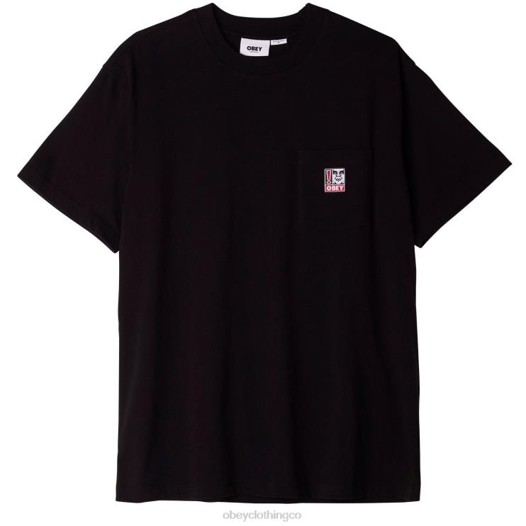 ropa negro 8RB6X807 OBEY hombres camiseta con bolsillo de puntos