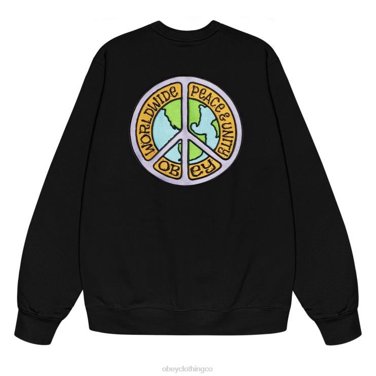ropa negro 8RB6X1046 OBEY hombres cuello redondo paz y unidad
