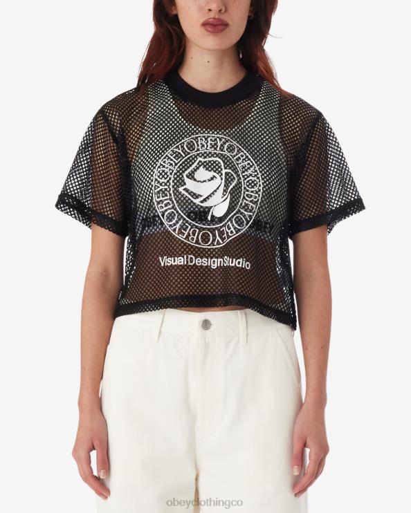 ropa negro 8RB6X569 OBEY mujer top de malla rosa